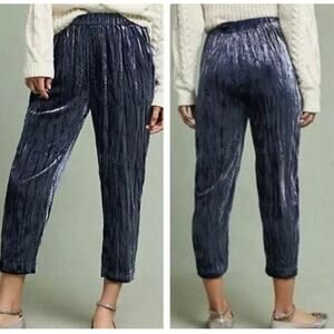 Ett:twa Anthropologie Blue cropped Crushed Velvet Pants Medium Whimsygoth Witchy